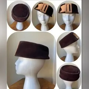 Vintage Noreen Fashion woman’s hat velvet France belt buckle detail Noreen Fashions Vintage 50s Black Velvet Cap Hat Faux Pearl  main image 4